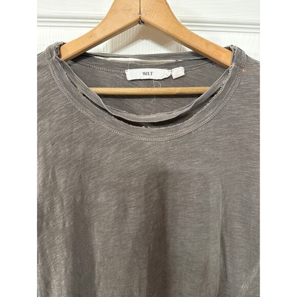 Wilt Double Unfinished Neck Slub Knit Slouchy Tee in Canteen, XS - Picture 6 of 10